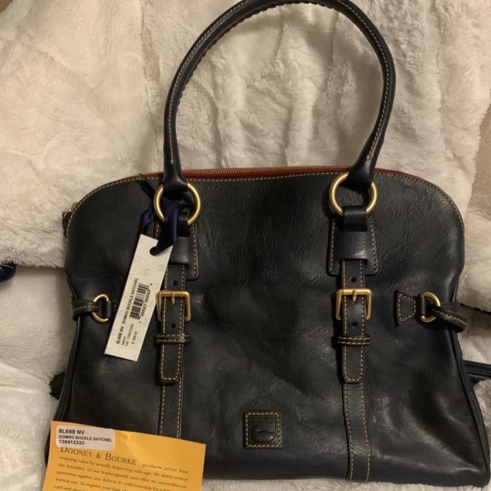 Florentine Navy Dome Buckle Satchel